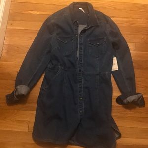 Free People stretch denim button up shirt dress